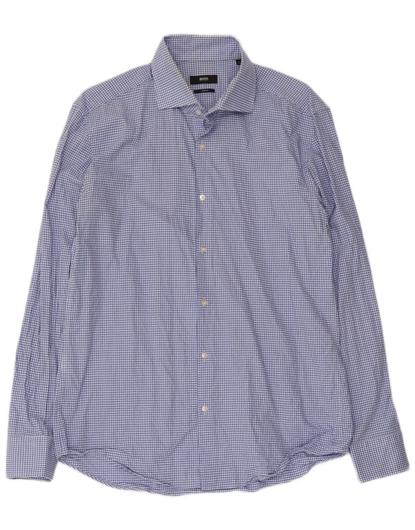 Camisa masculina Hugo Boss Slim Fit tamanho 42 16 1/2 grande algodão guingão azul