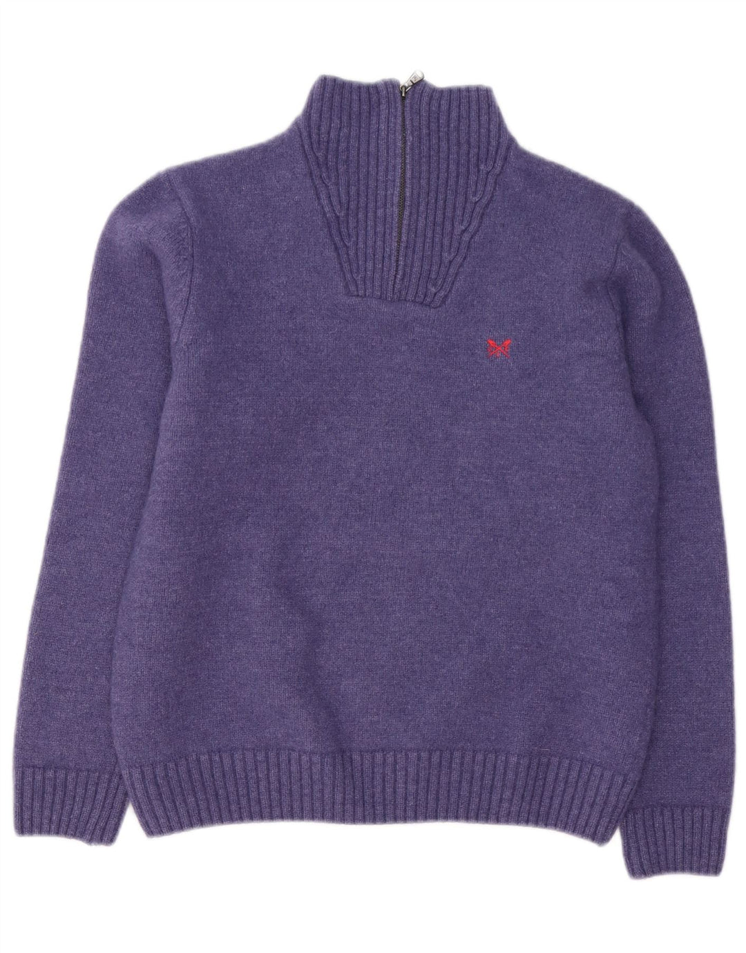 Crew Clothing Mens Suéter Jumper com Gola Zip Grande Roxo Lã de Carneiro