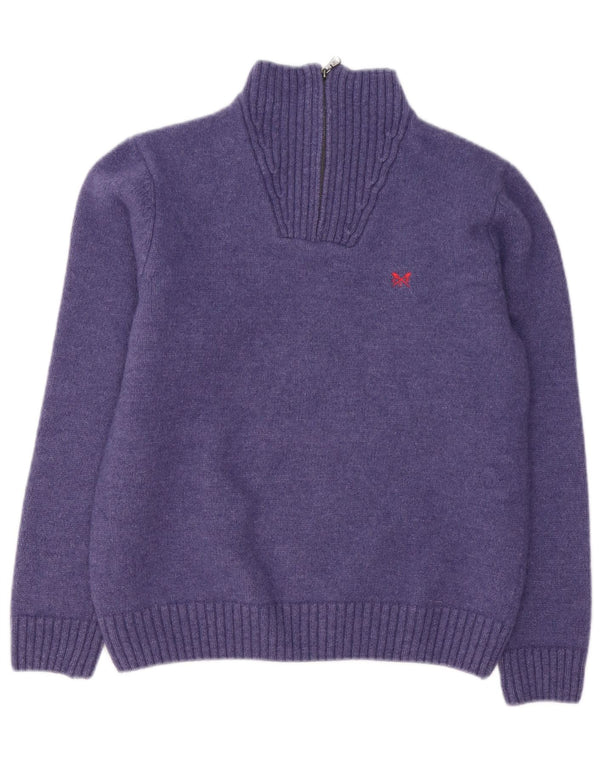 Crew Clothing Mens Suéter Jumper com Gola Zip Grande Roxo Lã de Carneiro
