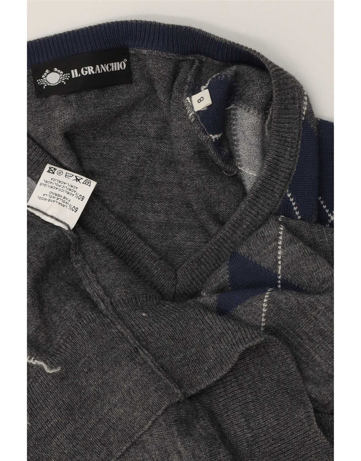 Il Granchio Suéter masculino com decote em V grande cinza argil/lã diamante