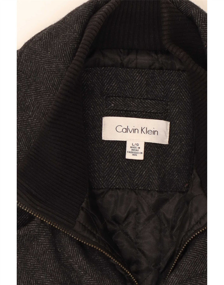 Casaco masculino Calvin Klein Pea UK 40 grande lã espinha de peixe cinza