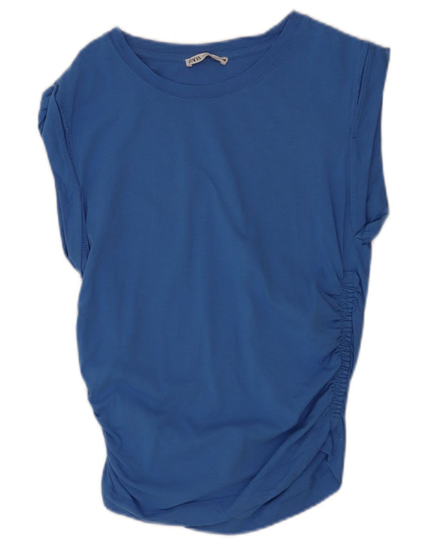 Blusa feminina sem mangas Zara Top UK 10 pequeno azul
