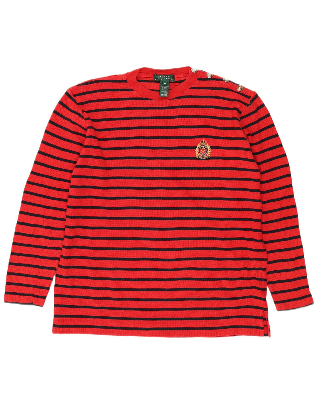 Top feminino RALPH LAUREN manga comprida UK 14 algodão listrado vermelho médio