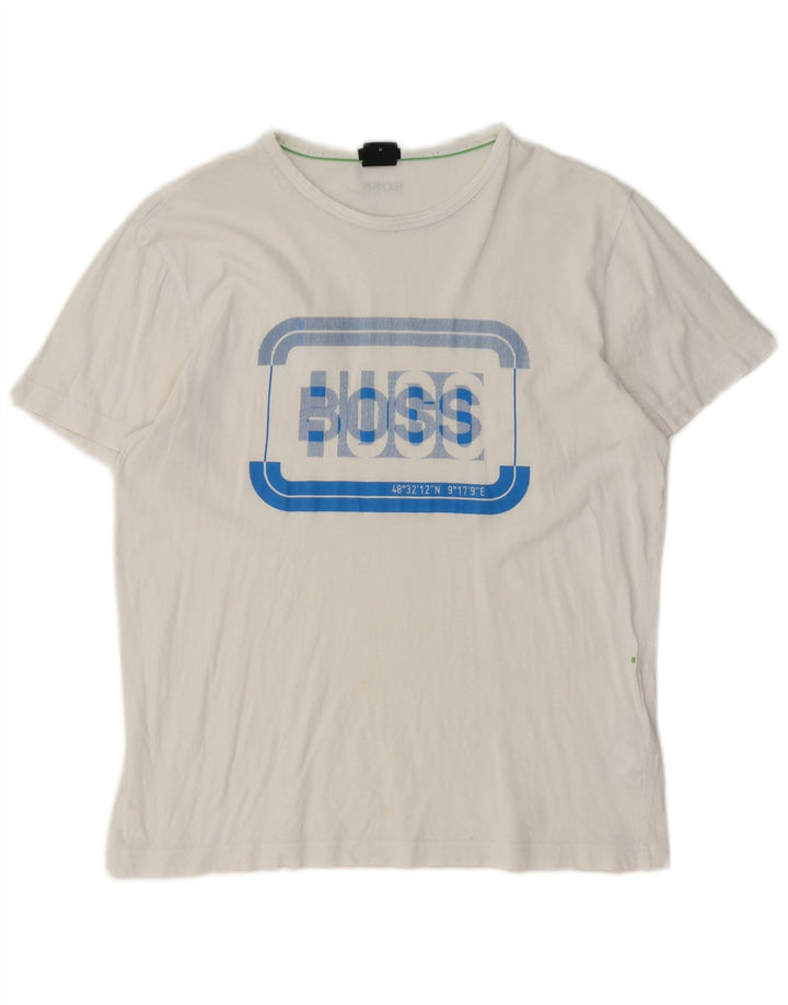 Camiseta masculina Hugo Boss com ajuste regular gráfico top médio algodão branco