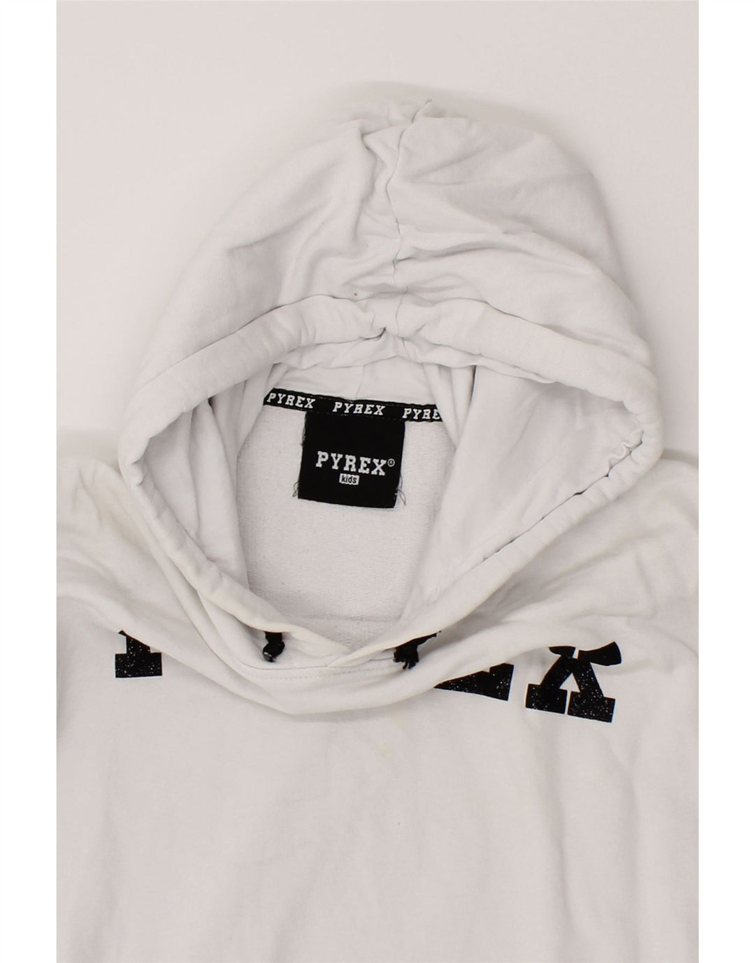 PYREX Girls Crop Graphic Hoodie Jumper 10-11 Years XL  White Cotton Vintage Pyrex and Second-Hand Pyrex from Messina Hembry 