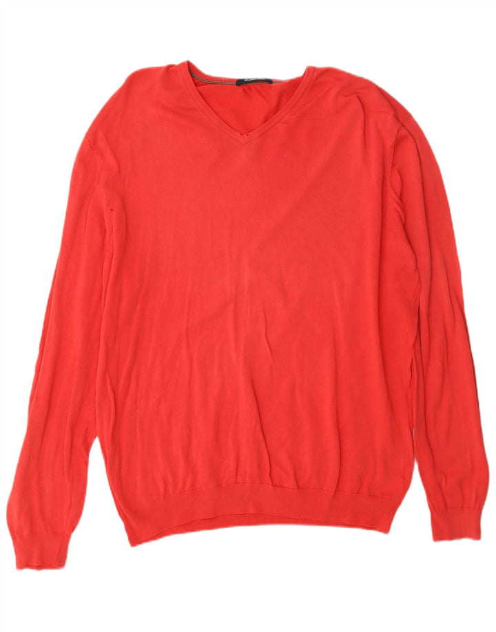 Suéter masculino Massimo Dutti com decote em V grande vermelho
