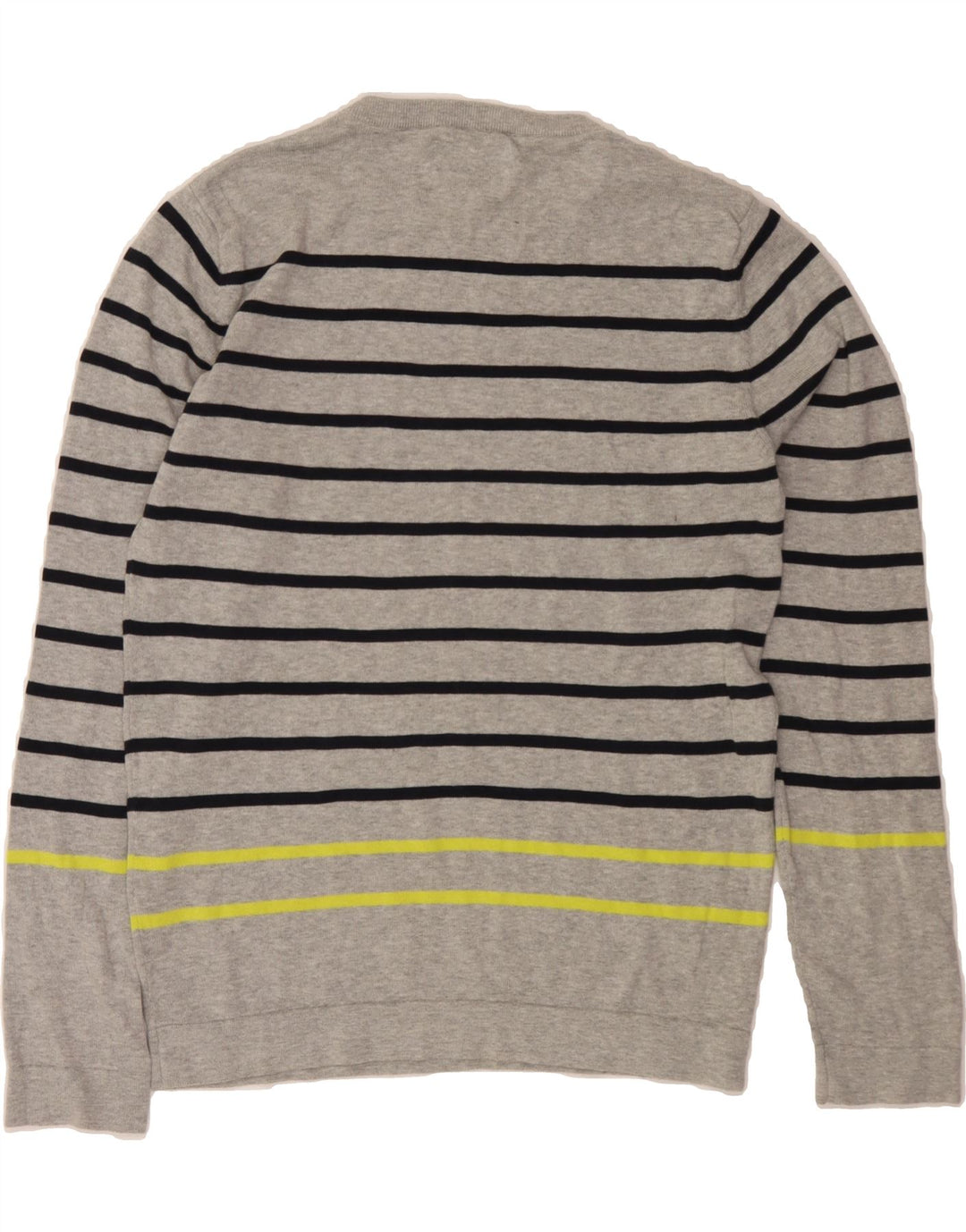 JACK & JONES Mens Crew Neck Jumper Sweater Small Grey Striped Vintage Jack & Jones and Second-Hand Jack & Jones from Messina Hembry 