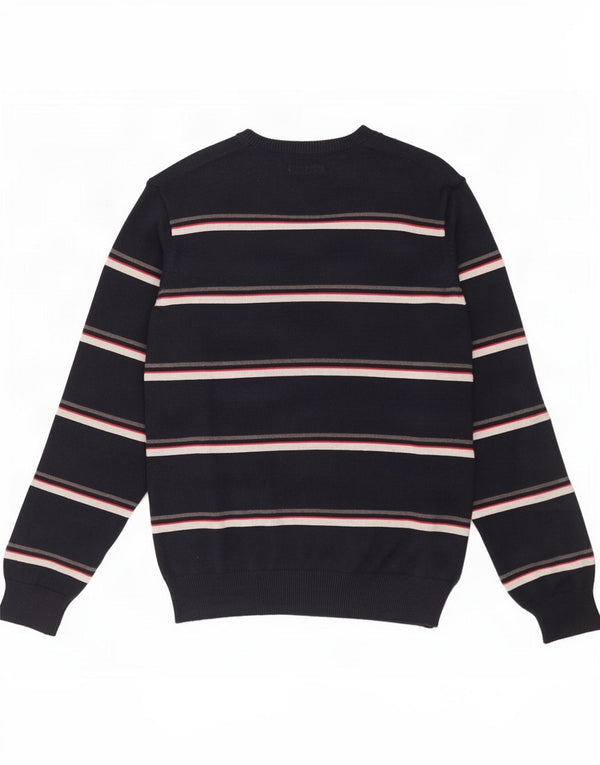 Suéter masculino Marks & Spencer Blue Harbor com decote em V listrado azul marinho médio