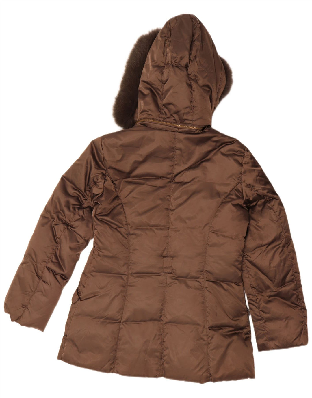 Jaqueta acolchoada com capuz feminino Trussardi IT 46 grande poliéster marrom