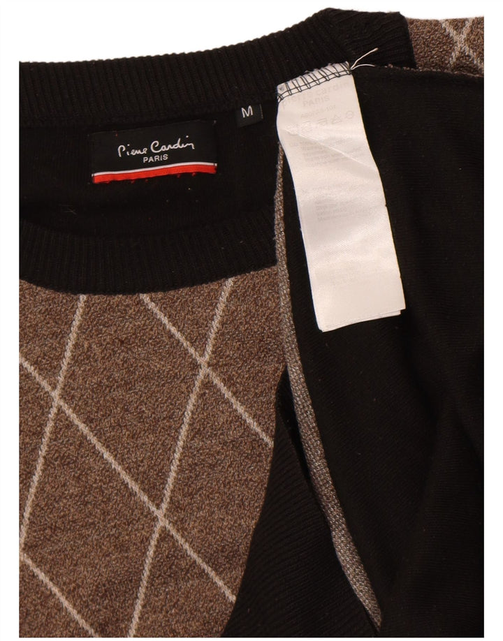 Suéter masculino Pierre Cardin com gola redonda, médio preto argyle/diamante