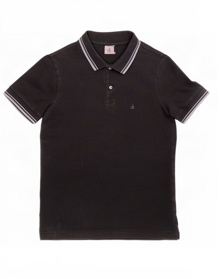 Camisa polo masculina Calvin Klein pequena listrada preta