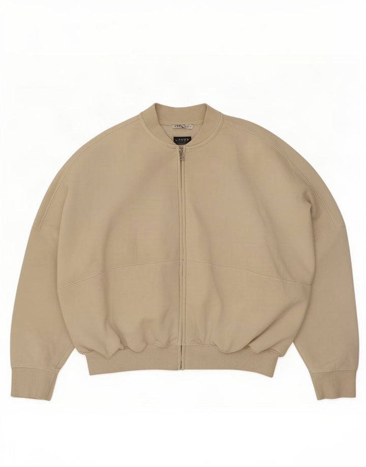 Zara Womens Oversized Tracksuit Top Jacket Reino Unido 10 Pequeno Algodão Bege