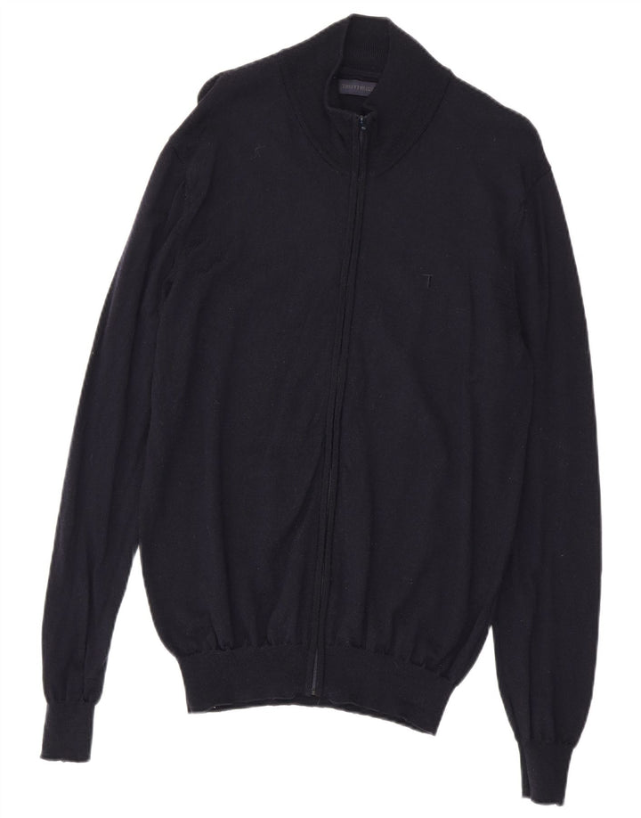 Suéter cardigã masculino Trussardi grande lã azul marinho