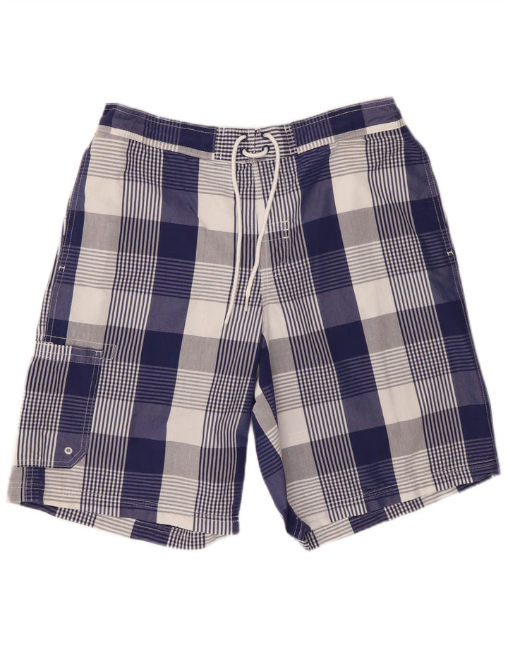 Shorts de natação masculino Marks & Spencer Blue Harbor grande algodão xadrez azul