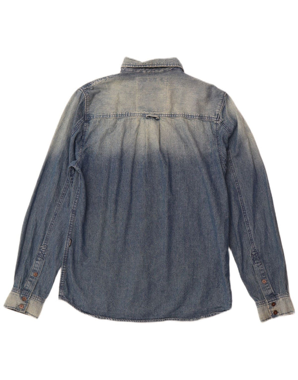 Camisa jeans masculina Saltrock vintage com lavagem ácida e algodão azul pequeno