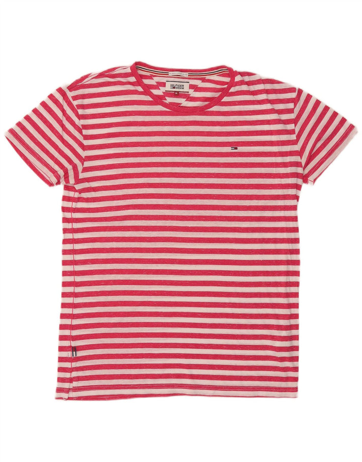 Camiseta masculina Tommy Hilfiger Top médio de algodão listrado vermelho