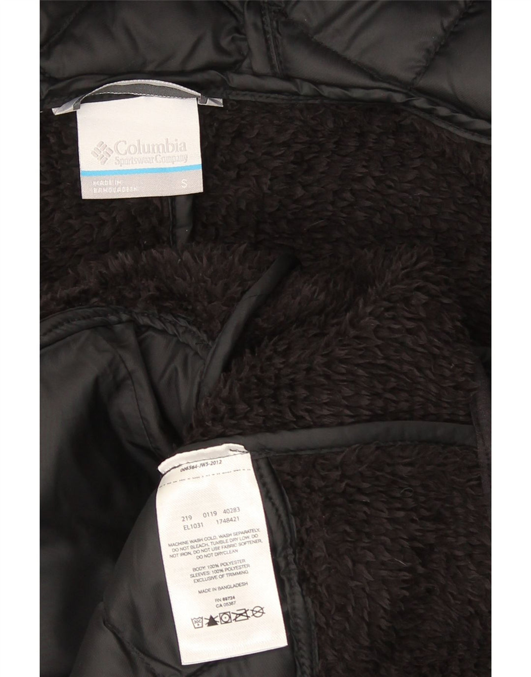 Jaqueta de lã acolchoada com capuz feminina Columbia UK 10 poliéster preto pequeno