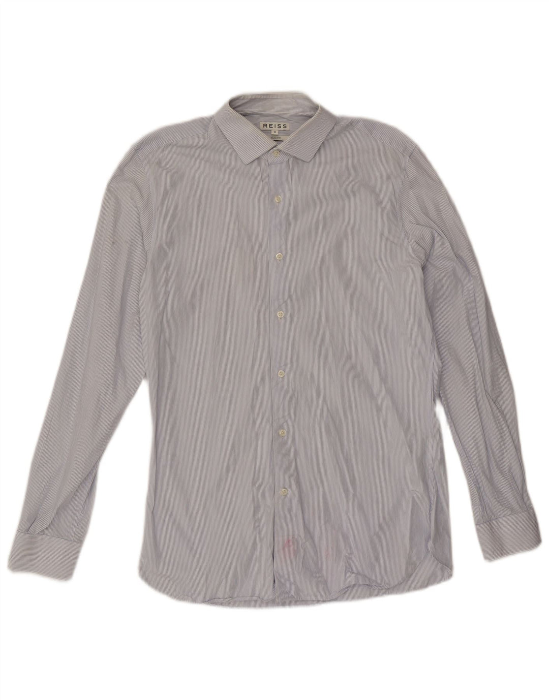 Camisa masculina Reiss Slim Fit de algodão listrado azul médio