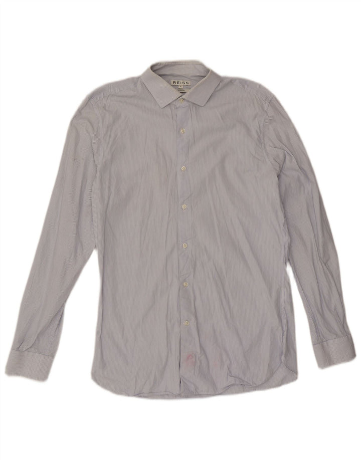 Camisa masculina Reiss Slim Fit de algodão listrado azul médio
