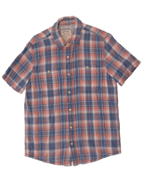 Camisa de ajuste regular de manga curta masculina Fat Face algodão xadrez azul pequeno