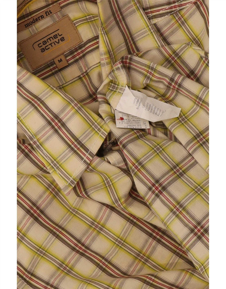 Camisa masculina Camel Active de manga curta com ajuste moderno, algodão xadrez bege médio