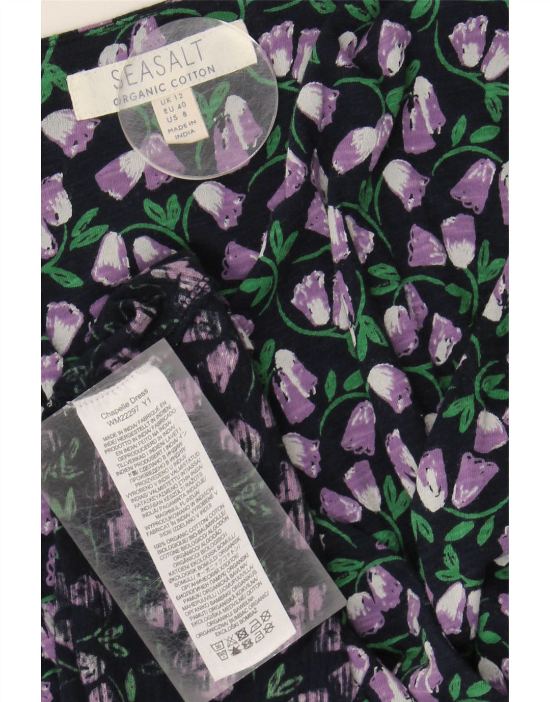 SEASALT Vestido maxi feminino UK 12 algodão floral preto médio