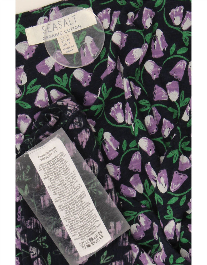 SEASALT Vestido maxi feminino UK 12 algodão floral preto médio