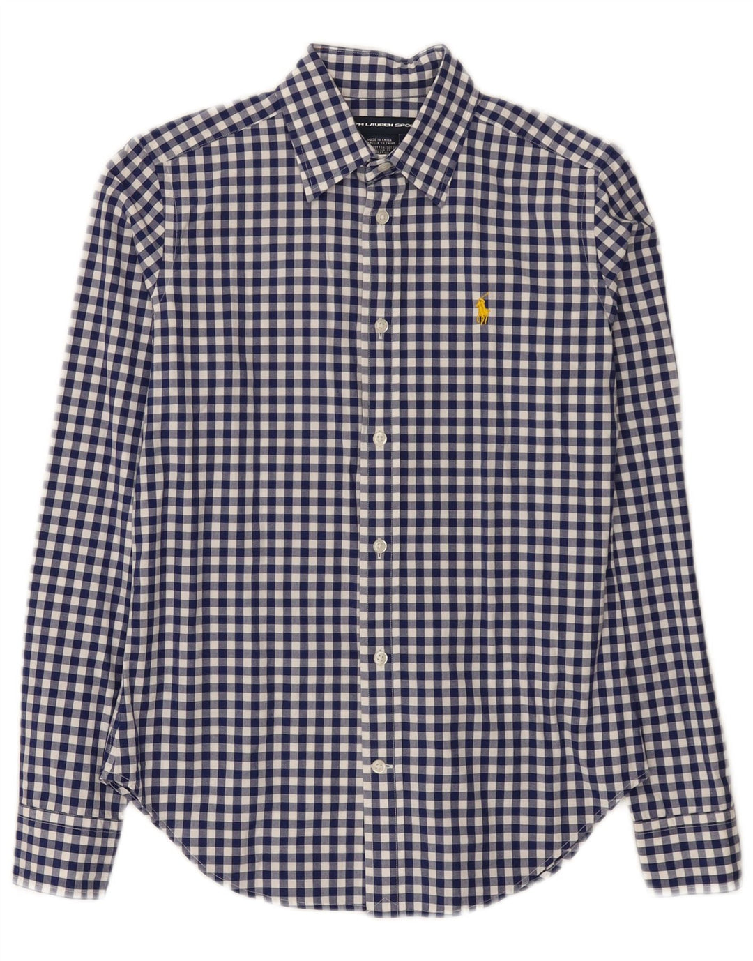 Camisa feminina Ralph Lauren EUA 6 algodão guingão azul médio