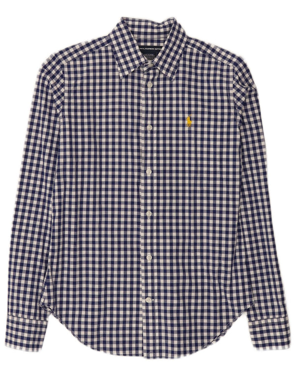 Camisa feminina Ralph Lauren EUA 6 algodão guingão azul médio