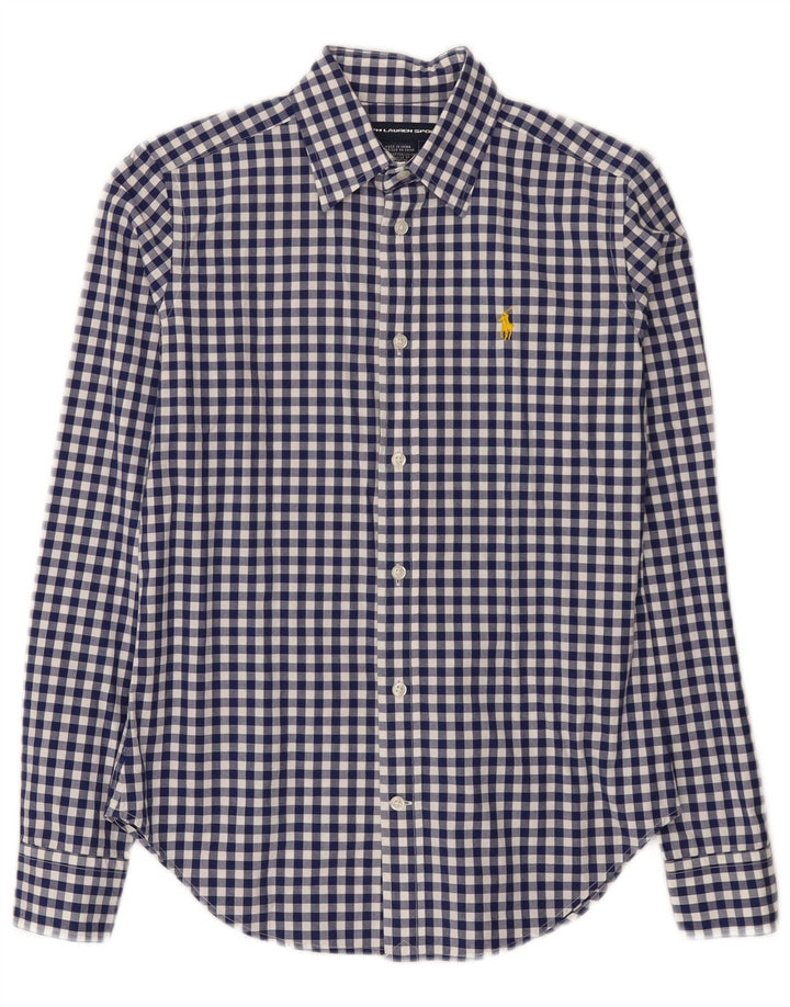 Camisa feminina Ralph Lauren EUA 6 algodão guingão azul médio
