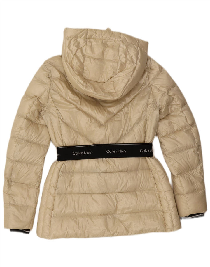 Jaqueta feminina acolchoada gráfica Calvin Klein UK 10 pequena off white colorblock
