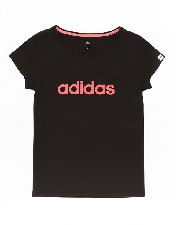 Adidas Womens Climalite Graphic T-Shirt Top UK 10 Pequeno Algodão Preto