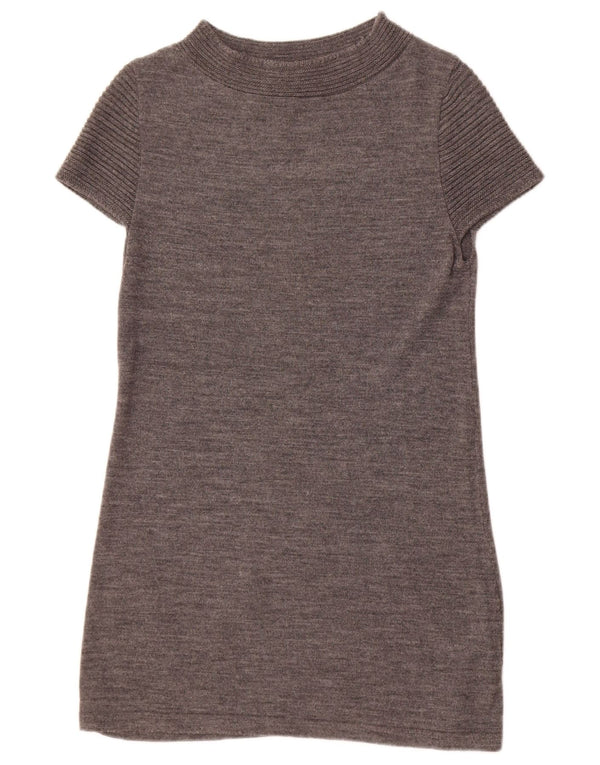 Zara Womens Short Sleeves Jumper Dress UK 14 Large Grey Wool