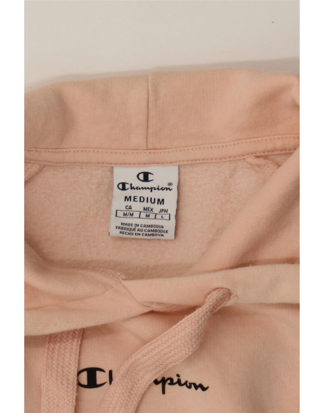 CHAMPION Womens Graphic Hoodie Jumper UK 14 Medium Pink Cotton Vintage Champion and Second-Hand Champion from Messina Hembry 