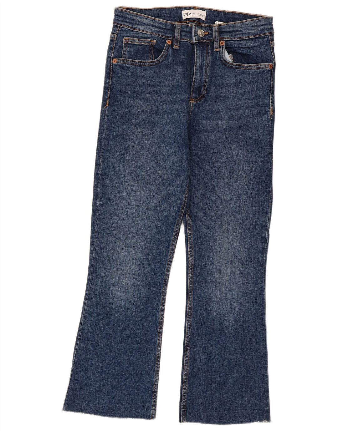Zara Calça Jeans Feminina Crop Flared EU 38 Pequeno W28 L24 Azul Algodão