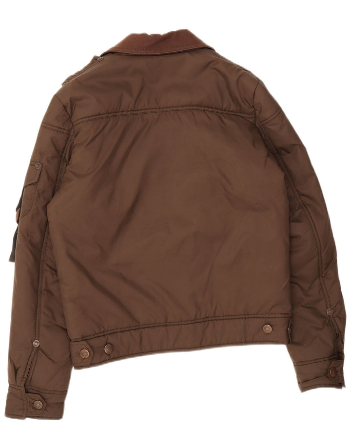 Jaqueta bomber acolchoada masculina vintage UK 38 poliéster marrom médio Colourblock