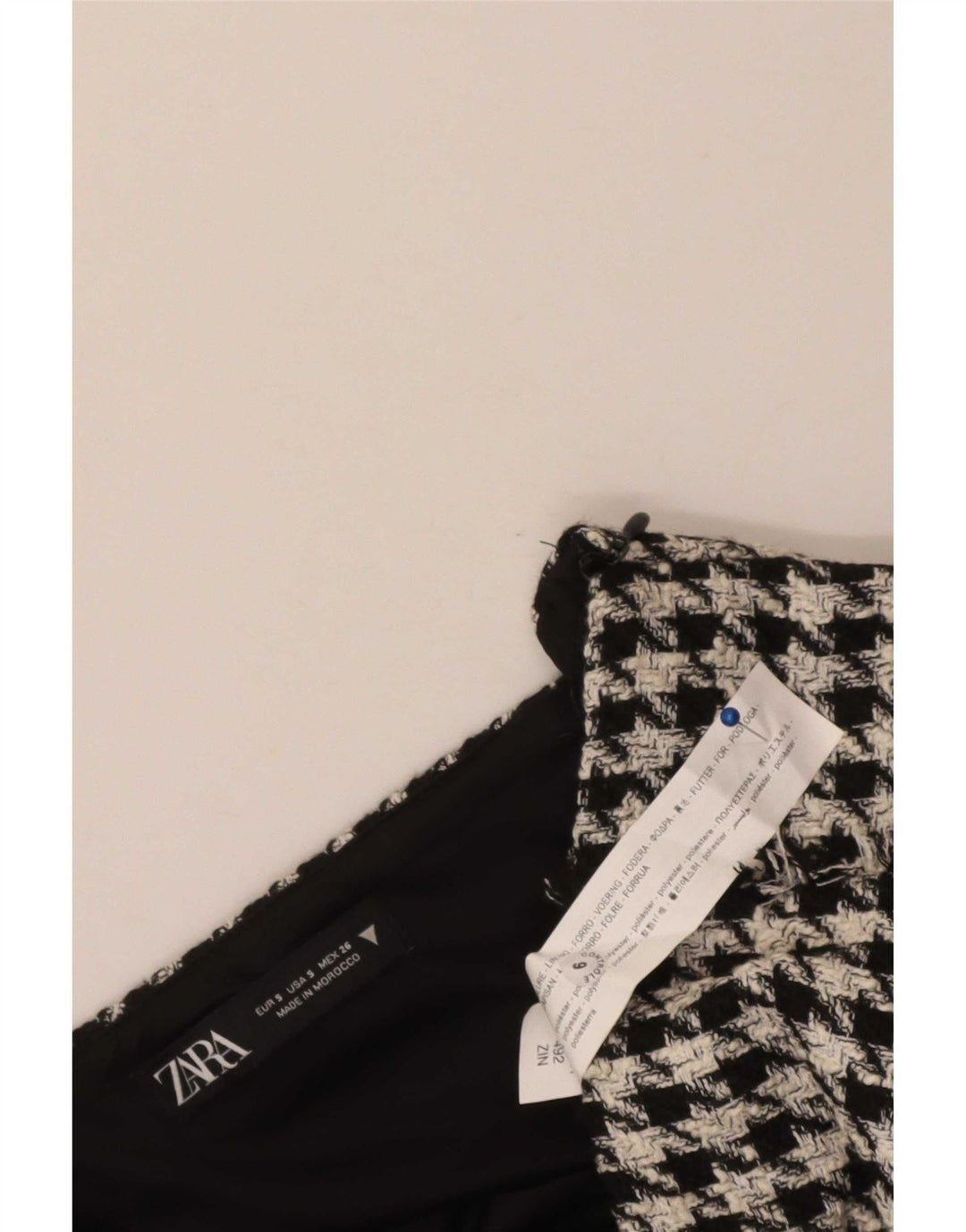 Mini saia feminina Zara pequena W26 poliéster preto houndstooth