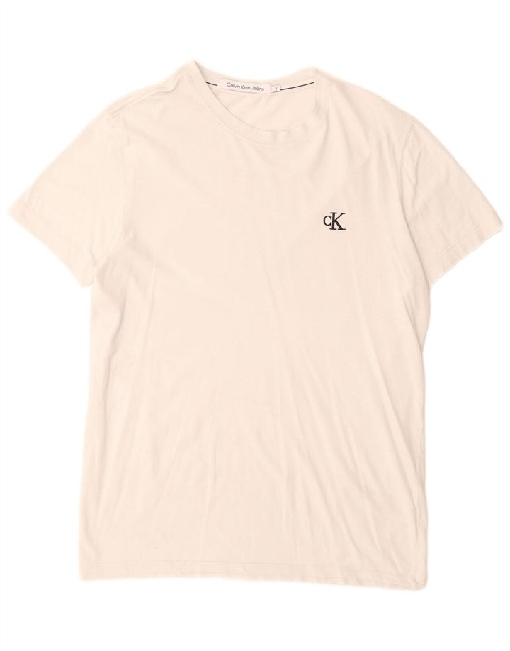 Camiseta masculina Calvin Klein Jeans Top médio algodão branco