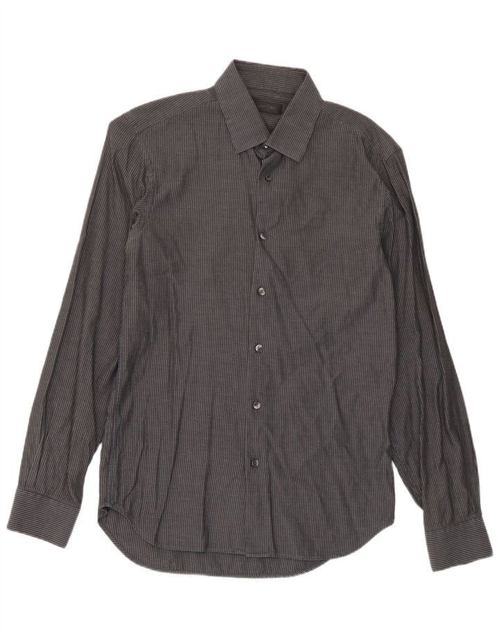 Camisa masculina Calvin Klein tamanho 40 algodão listrado cinza médio
