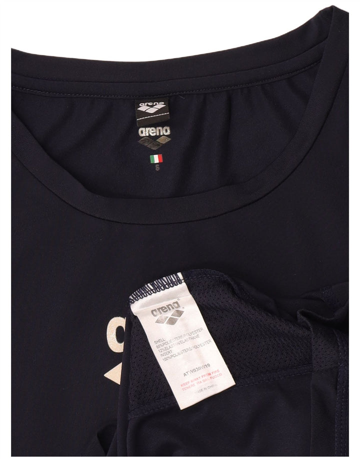 Camiseta feminina gráfica Arena UK 10 pequena azul marinho poliéster
