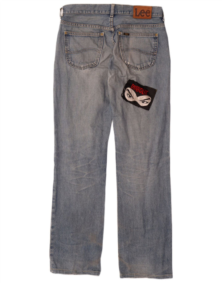 LEE Mens Graphic Straight Jeans W32 L33 Azul Algodão