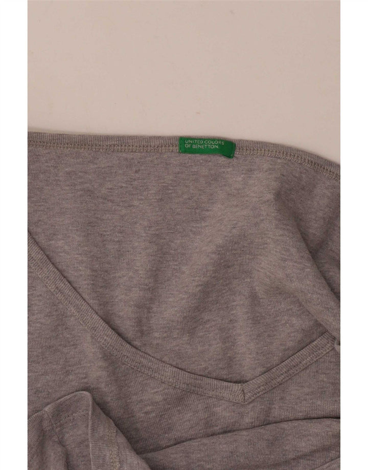 Top feminino Benetton manga comprida UK 10 pequeno cinza