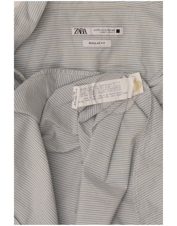 Camisa masculina Zara Regular Fit XL algodão listrado azul