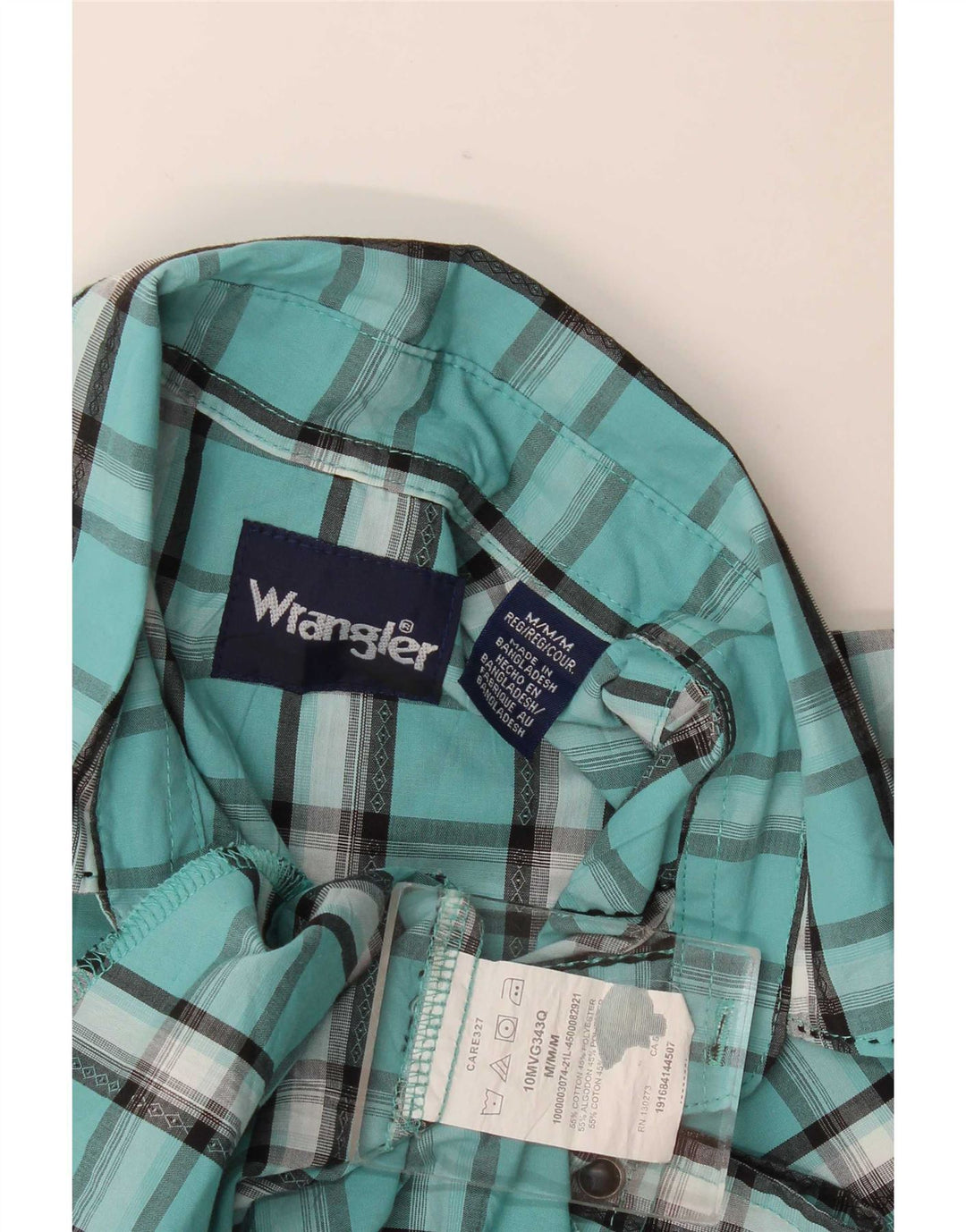 Wrangler Camisa masculina média turquesa xadrez algodão