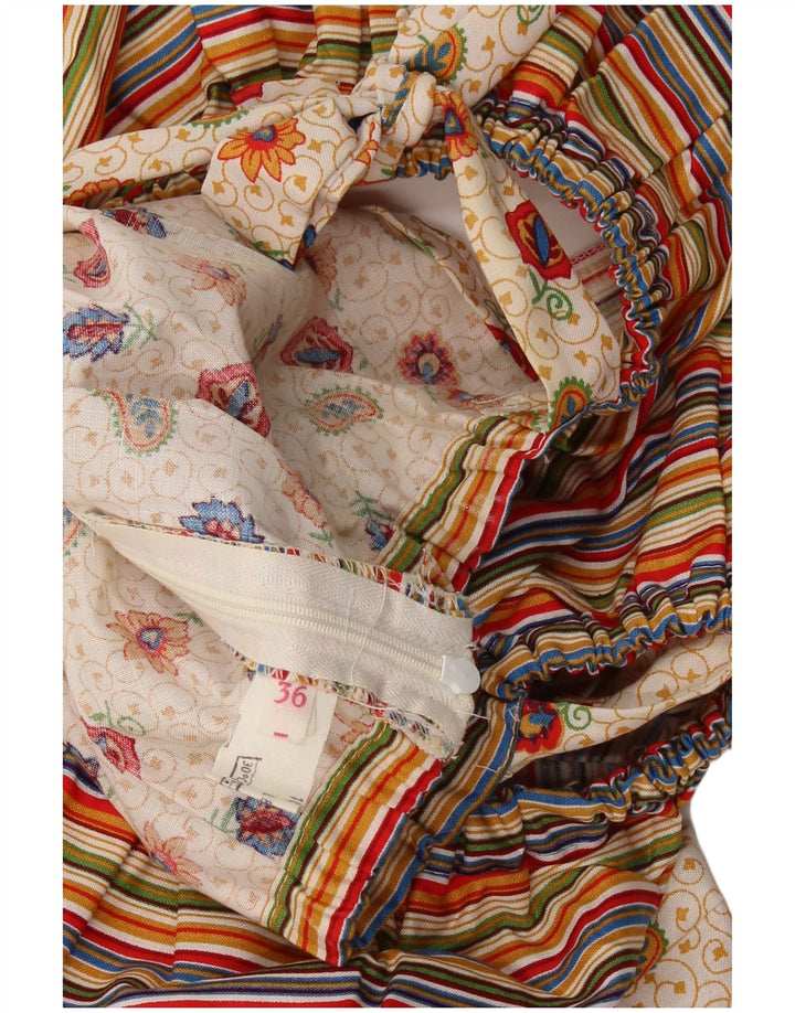 Vestido feminino VINTAGE sem mangas em linha A UE 36 pequeno algodão paisley bege