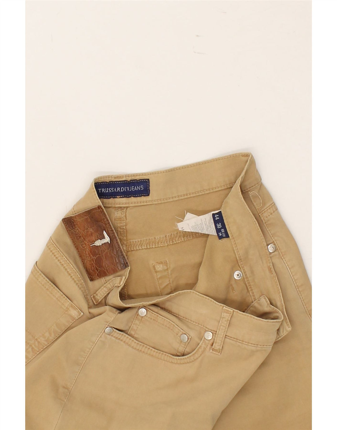 TRUSSARDI Womens Straight Casual Trousers W28 L31 Beige Cotton Vintage Trussardi and Second-Hand Trussardi from Messina Hembry 