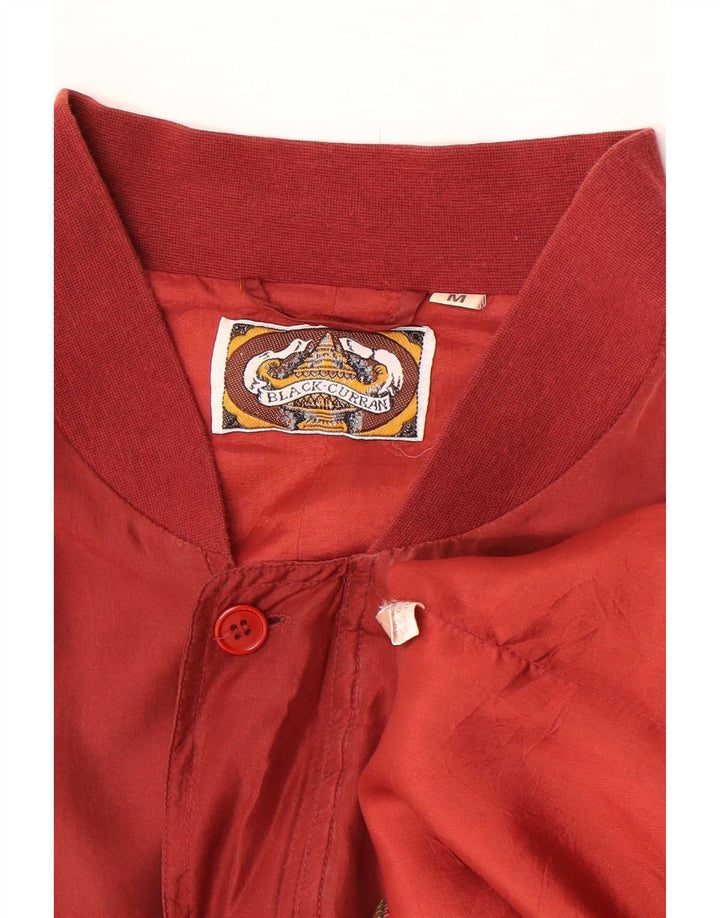 Jaqueta bomber masculina vintage folgada Reino Unido 38 seda vermelha média