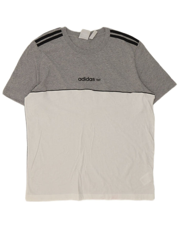 Adidas Mens Graphic T-Shirt Top Grande Cinza Colorblock Algodão
