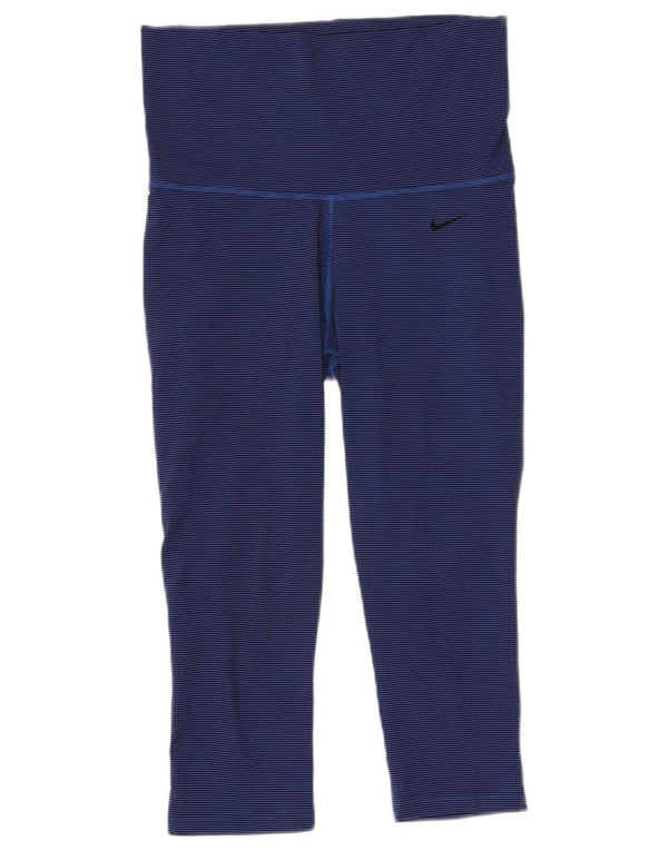 Nike Womens Dri Fit Cintura Alta Capri Leggings UK 10 Pequena Risca Azul