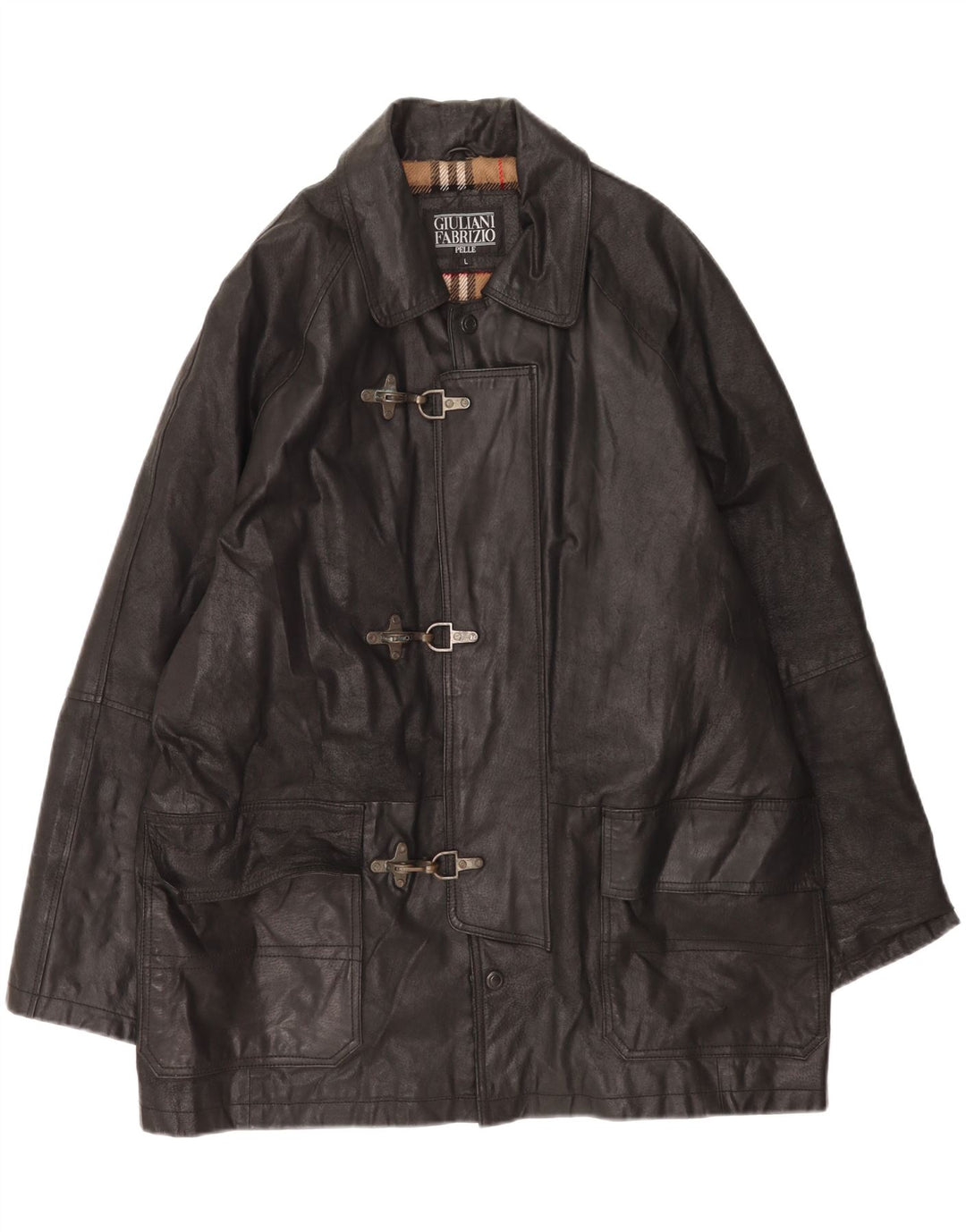 Jaqueta masculina de couro Duffle Giulia Galanti Reino Unido 40 couro preto grande